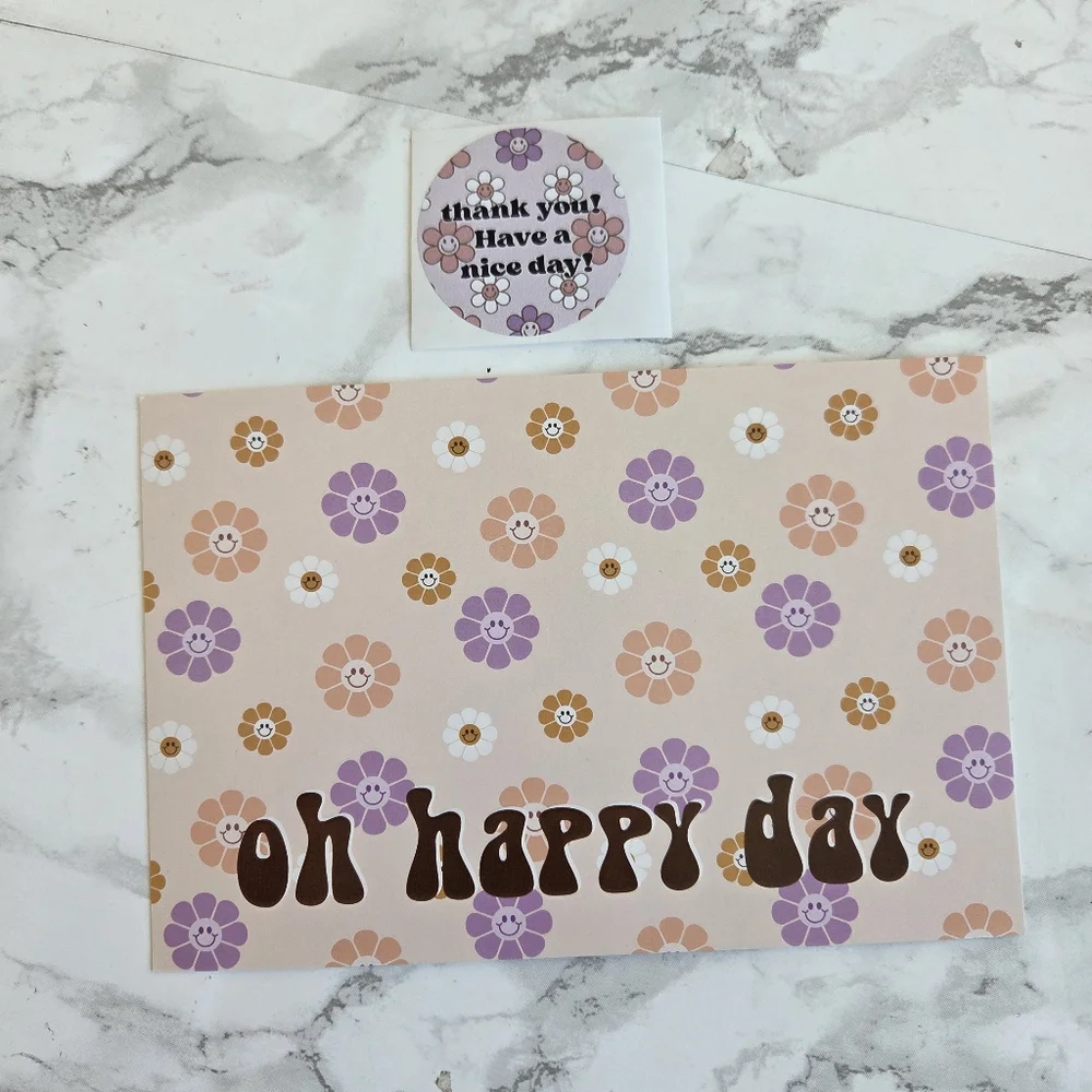 50 Pack Thank you Cards Groovy Flowers Insert Cards 4x6 & Stickers